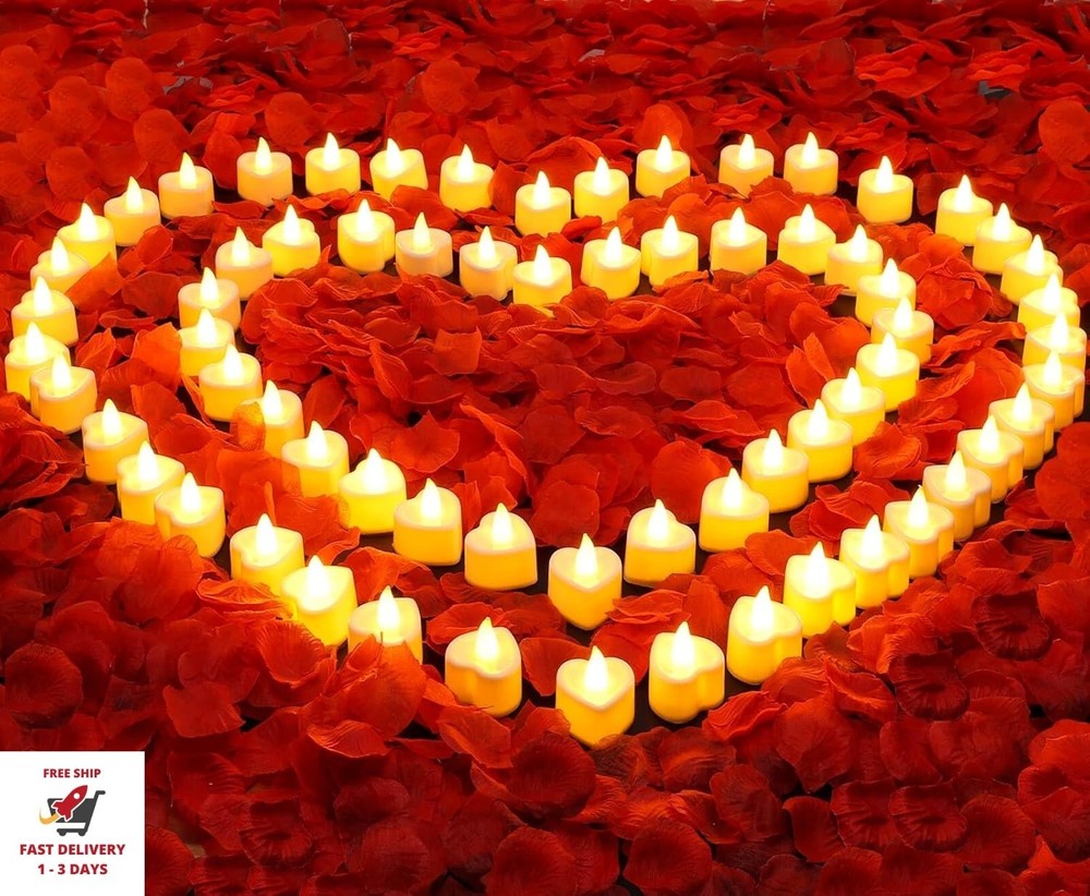 Juego de pétalos de rosa y velas, 6000 pétalos de rosa artificiales y 72 velas