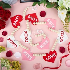 4.5 FT Valentines Garland for Decorations, Wood Love XOXO KISS Garland Heart