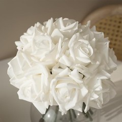 Artificial Roses Single Stem 10pcs Fake Silk Flower White(not Include Vase)
