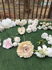 Huge Lot Bundle Of Cream Ivory White Roses Peony Magnolia Long Stem Real Touch