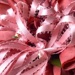 VTG Silk Flower & Lace Streamers Wedding Bridal Bouquet Red Rose & Pink Ribbons