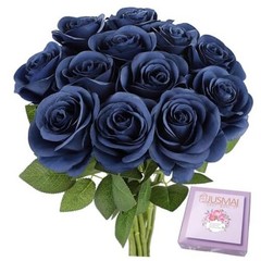 12pcs Roses Artificial Flowers Fake Roses Flowers with Long 12PCS Navy Blue