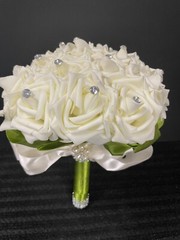 Wedding Flower Rhinestone Bouquet Bride Bridesmaid Rose Satin Bridal Large 11×9″