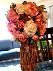 Rose Flower Bouquet Victorian Antique Style Rustic Wood Twig Vase Handcrafted