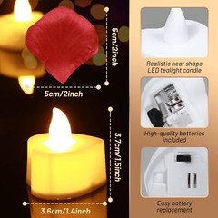 2000 Pcs Artificial Rose Petals with 24 Pcs Heart Flameless Tea Light Candles