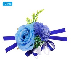 2Pcs Artificial Corsage Wristlet Flower Wrist Prom Corsage Light Blue