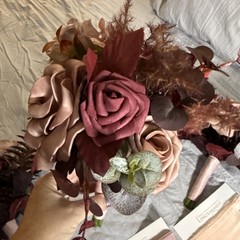 Ling’s Moment Flowers Wedding Bouquets Bridesmaid Set Of 3 Burgundy Dusty Rose