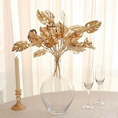 4 GOLD Metallic Artificial Monstera Leaves Bushes Party Events Decorations