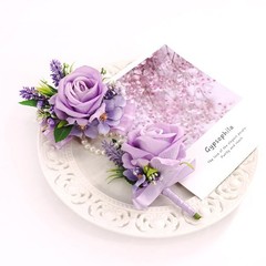 Purple Corsage and Boutonniere Set for Wedding Prom, Artificial Flower Wrist Cor