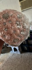 Handmade Faux Rose Bridal Bouquet Ivory Blush Peach Roses Rhinestone Accents