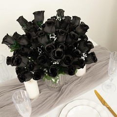 84 Black SILK ROSE BUDS Wedding Party Flowers Bouquets Decorations on SALE