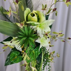 Green Tropics Boho Faux Silk Wedding Bouquet