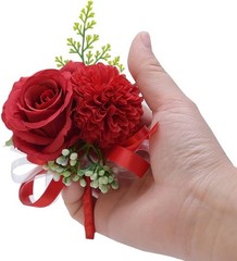 2PCS Rose Flower Wrist Corsage Boutonniere Set Handmade Artificial Corsage Set B