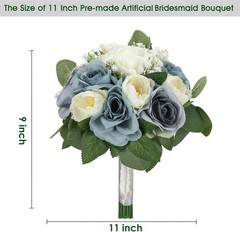 Set of 6 Dusty Blue & White Artificial Bridesmaid Bouquets 11 Inch Round Wedding