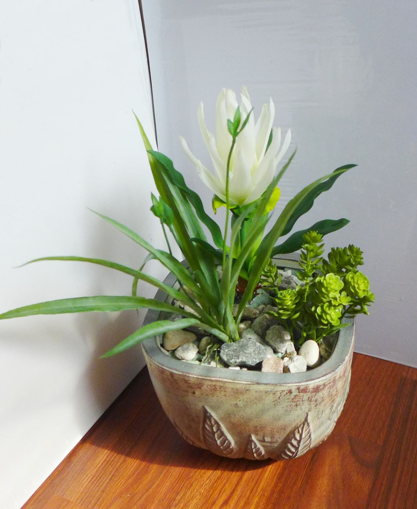 Set of 3 Artificial Plants Flower And Grasses