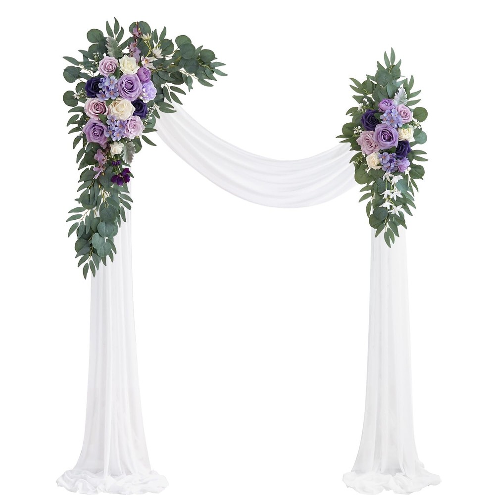 Lilac Artificial Wedding Arch Flowers Kit (Pack of 3) with 26Ft White Shiny A…