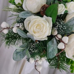 Woodsy Winter White Faux Silk Wedding Bouquet