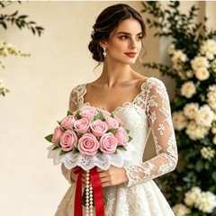 24PCS 20‘’ Pink Artificial Roses Flowers with 24pcs Pink Artificial Flowers