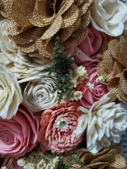 Bride, Bridesmaid, and Toss Sola Wood and Burlap Bouquets