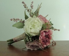 Silk Flower WEDDING BOUQUET Lavender Mauve and White Peony Roses Snowberry