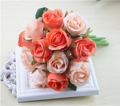12 Head Artificial Silk Rose Bridal Bouquet Party Home Wedding Decor Cozy Winter