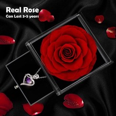 Preserved Rose Box with Crystal 16-32 inches, Purple Necklace