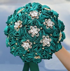 8.3″ Handmade Satin Rose Bridal Bouquet Toss Round Wedding Bouquet Throw Toss…