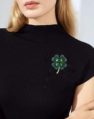 Green Leaf Brooch Pin for Women St. Patrick’s Day Pins Vintage Crystal Flower…