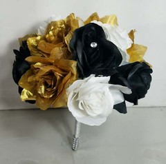 Black White Gold Rose Bridal Wedding Bouquet Accessories
