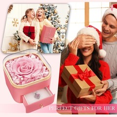 Beferr Gifts for Mom Preserved Real Rose with Necklace Eternal Roses B Pink