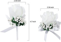 Delicate White Rose Wrist Corsage and Boutonniere Set for Brides and Grooms