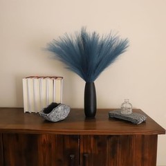Faux Pampas Grass Decor 18-Inch Short 6 Stems Dried Flowers Peacock Teal Blue