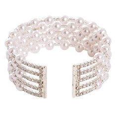 CORSAGE BRACELET Cuff Silver Pearl Diamante flowers wedding formal anniversary