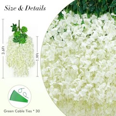 40 Pack Wisteria Hanging Flowers, Fake Flowers for Decoration, 40 Pcs White