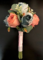 Dark Pink & Lite Blue Faux Budding Roses Bridal Wedding Bouquet Rhinestone Bling