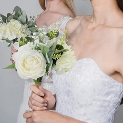 Bridesmaid Bouquets Set of 6 – Ivory White Artificial Flowers Bouquet for Brides