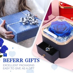Gifts for Mom Preserved Real Blue Rose with Necklace B Dark