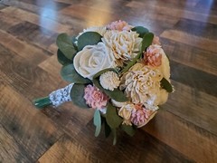 17PC Pink & White Sola Wood Flower Bridal Bouquet Bridesmaid Wedding Flower Set
