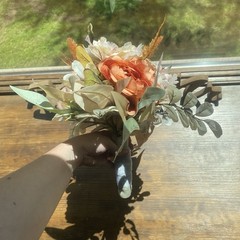 Bridal Wedding Bouquet Budget Friendly Handmade Faux Flowers White Pink Orange