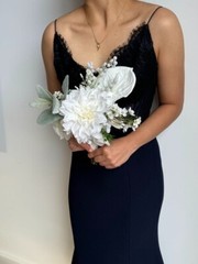 ‘Pearlescent’ – Bridal White Bouquet w. roses, anthurium and pearls – wedding