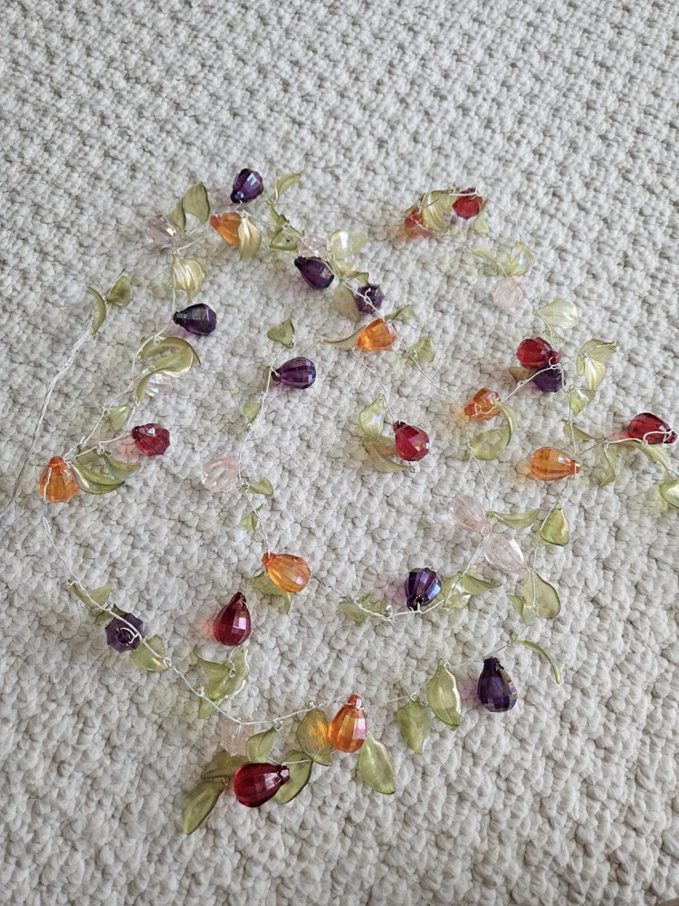 Beaded wire garland with Translucent leaves And Gems Jewels 66″ Long