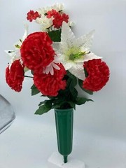 Silk Red Carnation & White Lilly Bouquet Vase