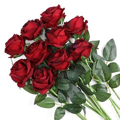 Artificial Flowers Silk Roses Real Touch Blooming Rose – Gradient Burgundy Red