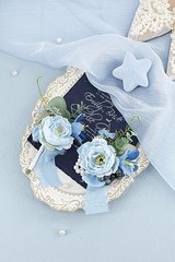 Light Blue Peony Corsage 1 Wrist Corsage & 1 Boutonniere (Light Blue Peony)