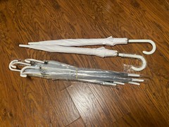 New Unused Wedding Bridal Party Umbrella Set 2 All White, 5 Clear & White