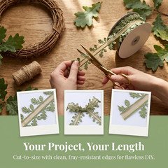 Green Leaf Ribbon Garland 20 Yards, Artificial Leaf Trim Vine for Wedding Decor,