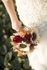 9 Inch Vintage Sunflower Wedding Bouquets for Bride Artificial Burgundy Rose
