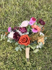 Artificial Wedding Flower Bouquet Bunch, Rose & Eucalyptus, Rustic Ranch Twine