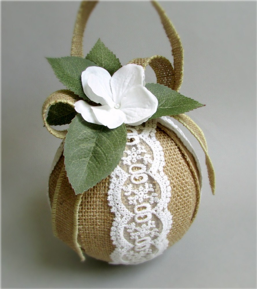 HANDMADE Burlap & White Lace Pomander WEDDING Kissing Ball Sphere