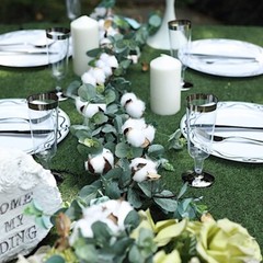 5 ft long Green Artificial Eucalyptus Leaves Cotton Balls Vine Party Garland